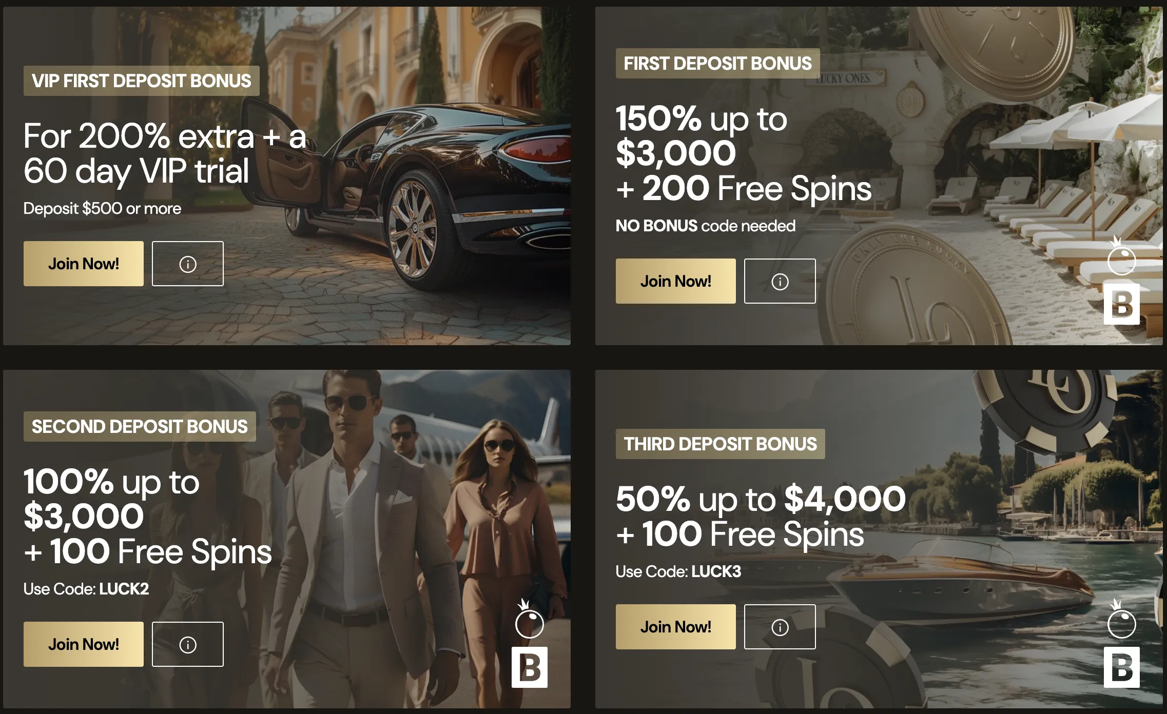 luckyones casino bonus types