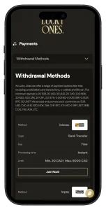 luckyones casino app withdrawal methods